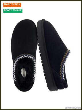 Suede Mule Slippers with Faux Fur Lining and Memory Foam